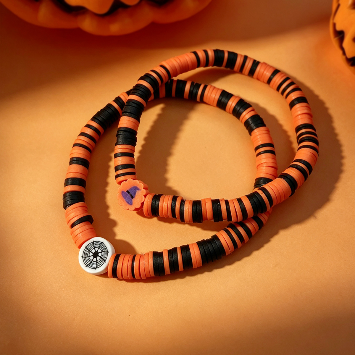 12pcs Halloween Polymer Clay Beaded Bracelet Set, Fun Gift