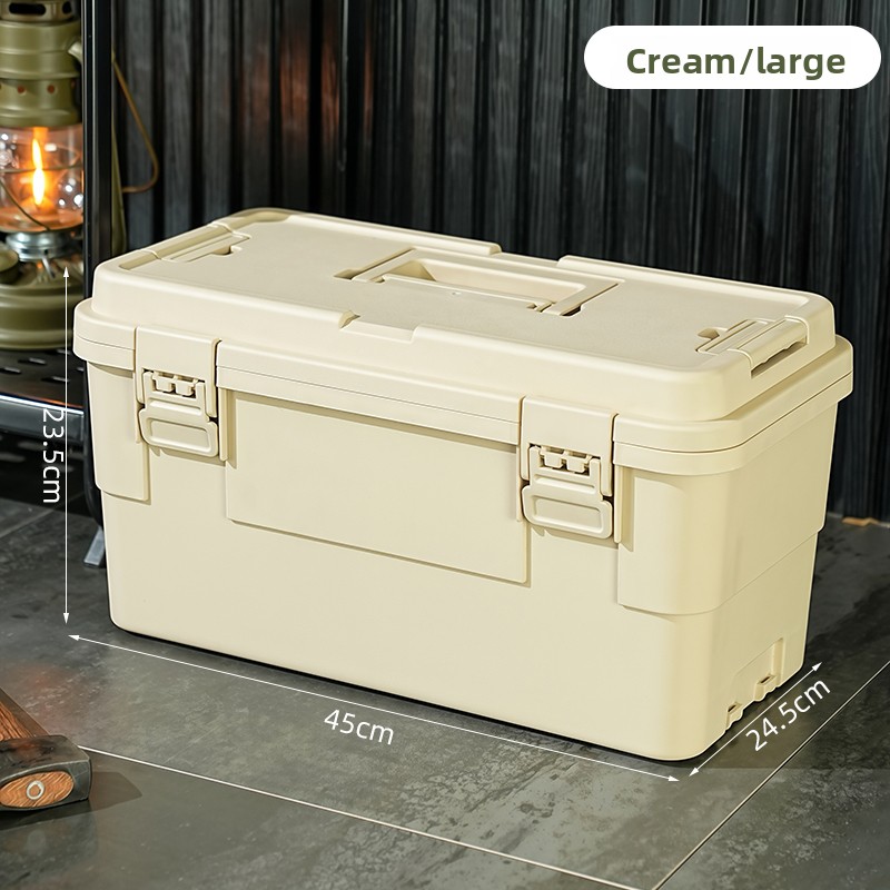 portable storage organizer featuring an industrial style toolbox with a   handle and   compartments details 3