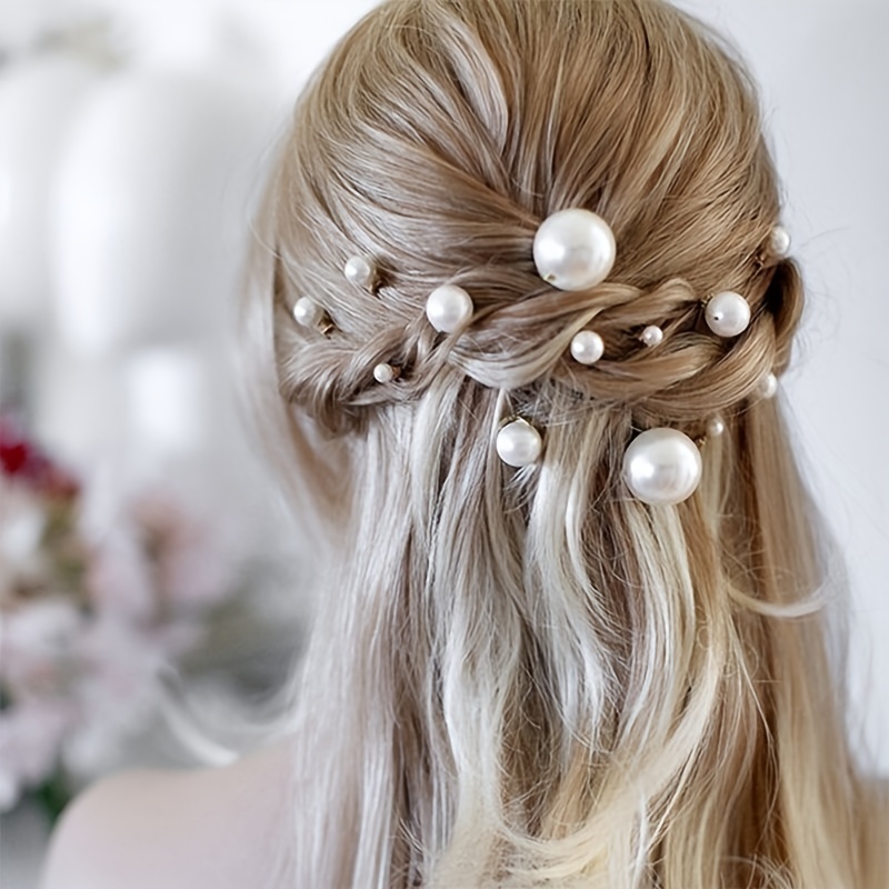 Random Size Pearl Fork Bridal Headpiece with U-Clip