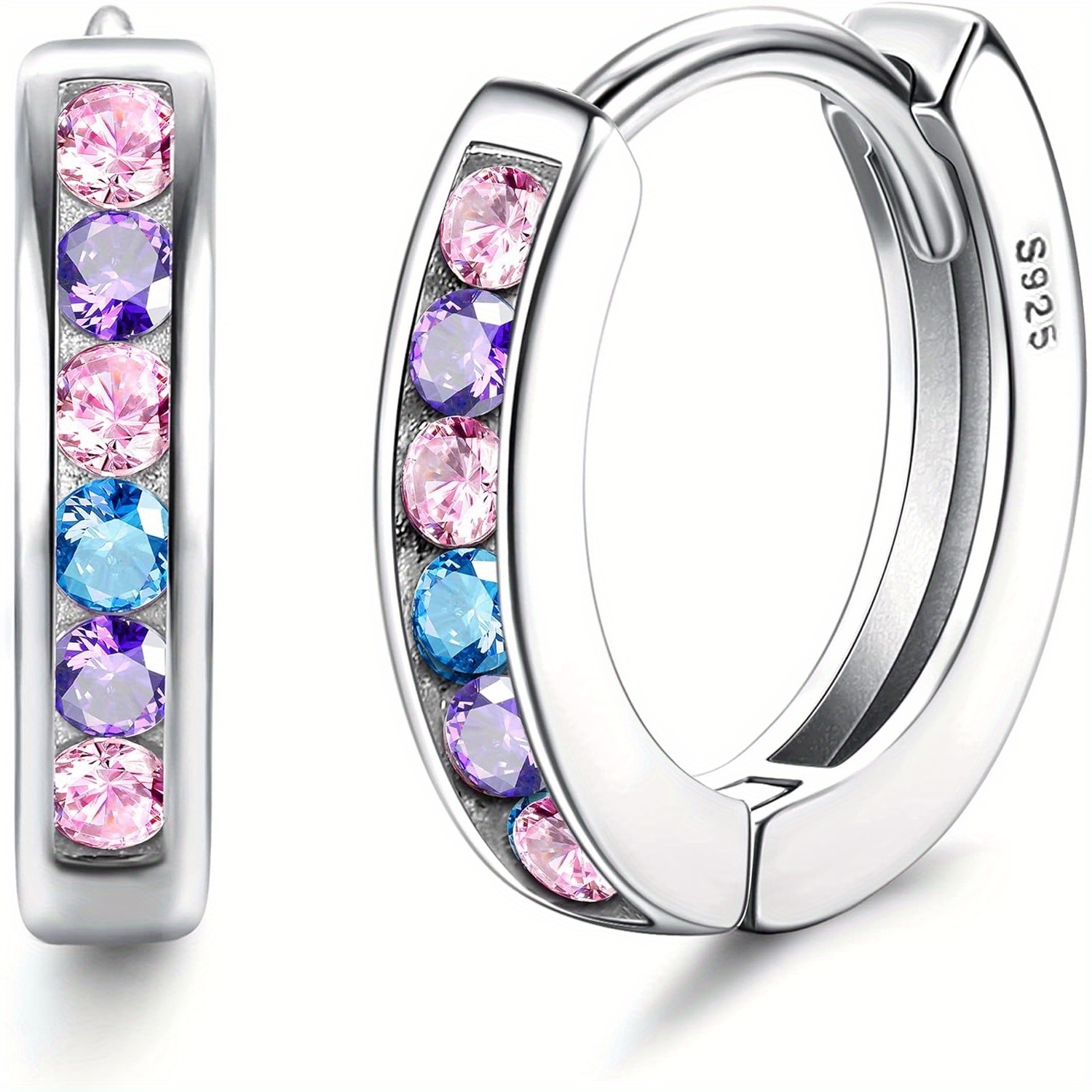 Image of Milacolato Small Creole Earrings In 925 Silver For Women And, Featuring Zirconia, Hypoallergenic Huggie Earrings Are Perfect For And Worn Comfortably While Sleeping