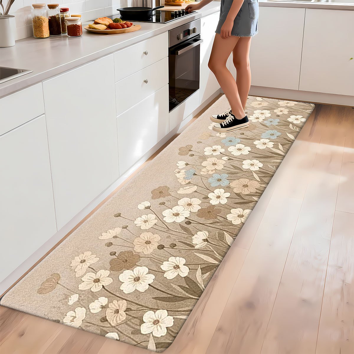 TEMU 1pc Floral Pattern Kitchen Rug, Suitable For Kitchen, Laundry Room, Doorway, Living Room, Dining Room, Kitchen Decor, Kitchen Rug, Entryway Rug,