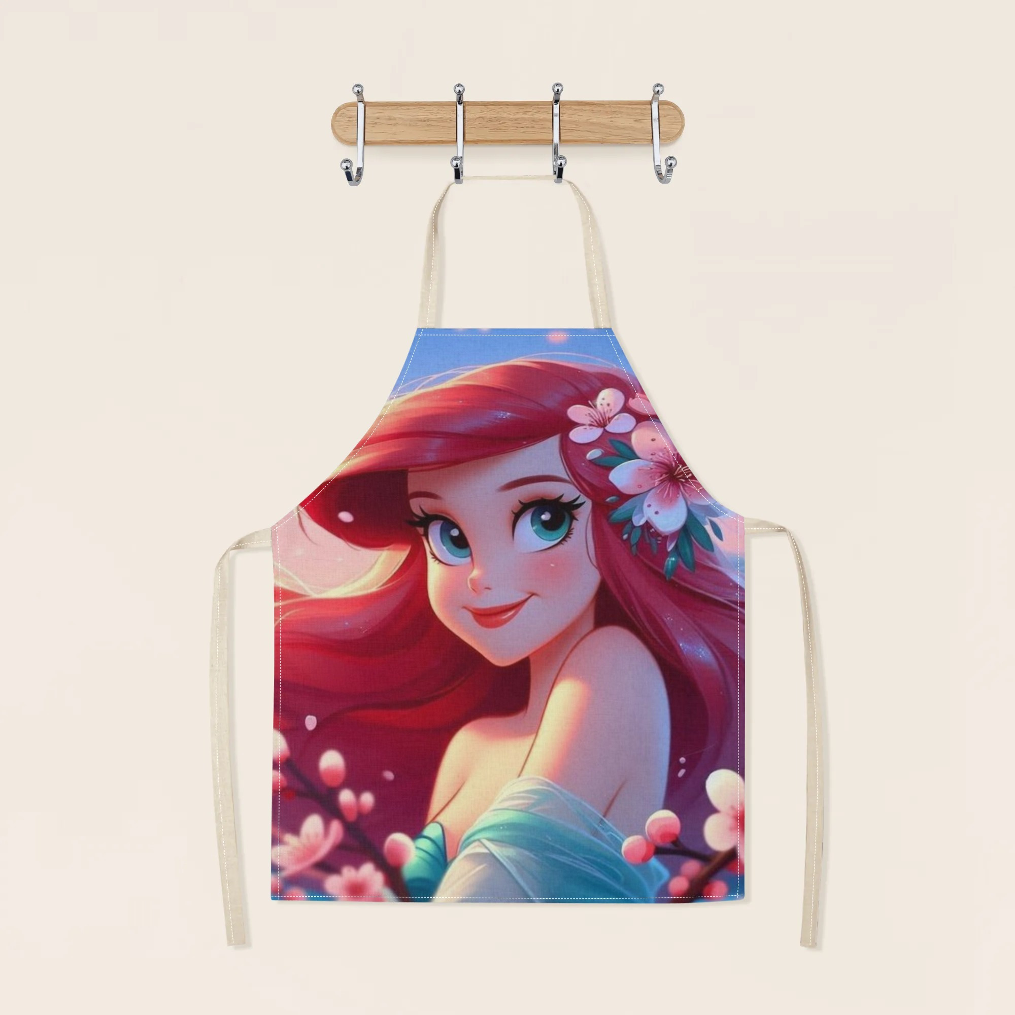 1pc disney   princess cartoon printed apron, waterproof polyester woven fabric with floral pattern, stylish and elegant for home, hotel, supermarket, restaurant,  , milk tea stand use details 2