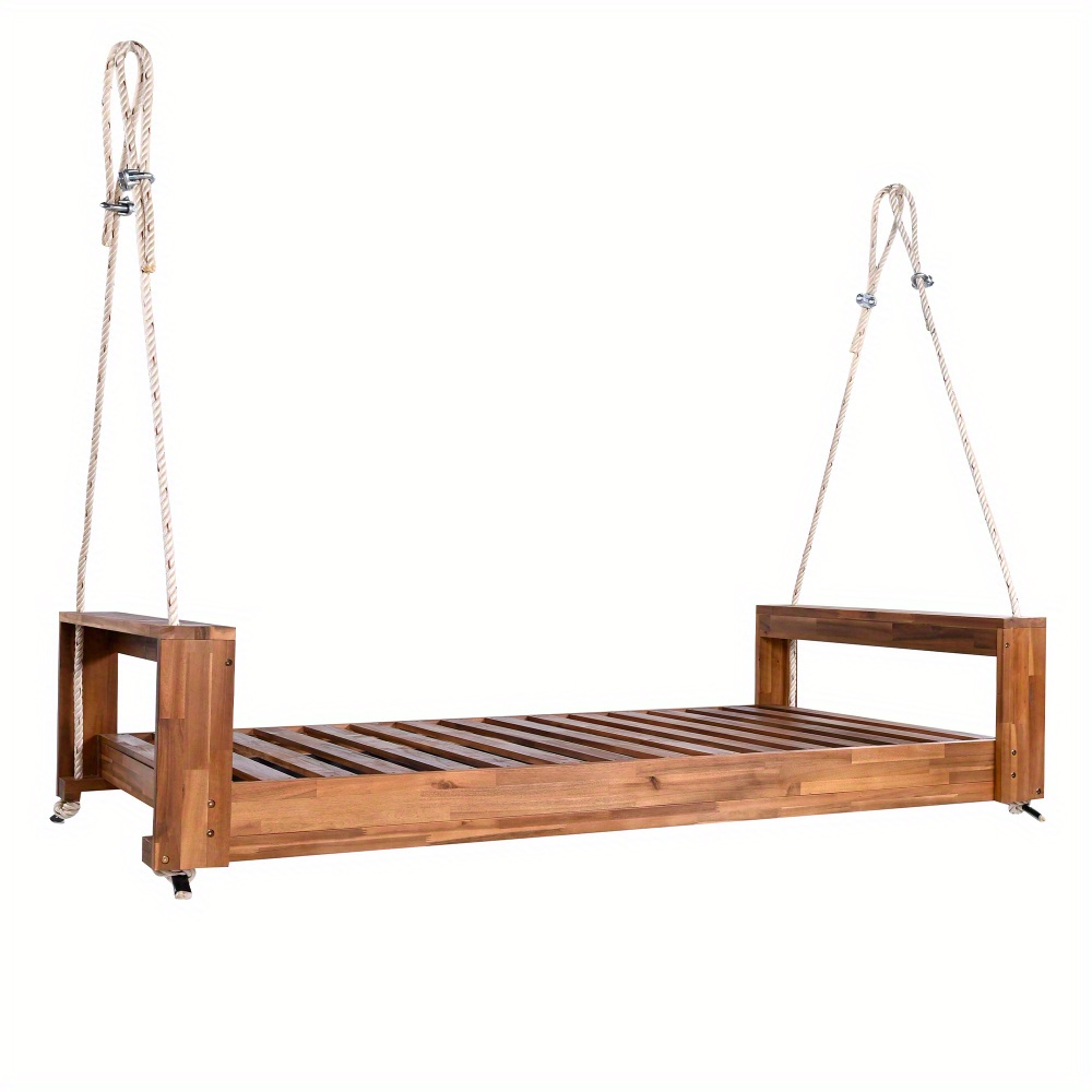 Garden seating. Swing chair. Double-sized porch swing bed seating set with hemp rope swing frame, suitable for gardens and backyards. Minimalist rustic style, ideal for courtyards and gardens. Mattress sold separately.