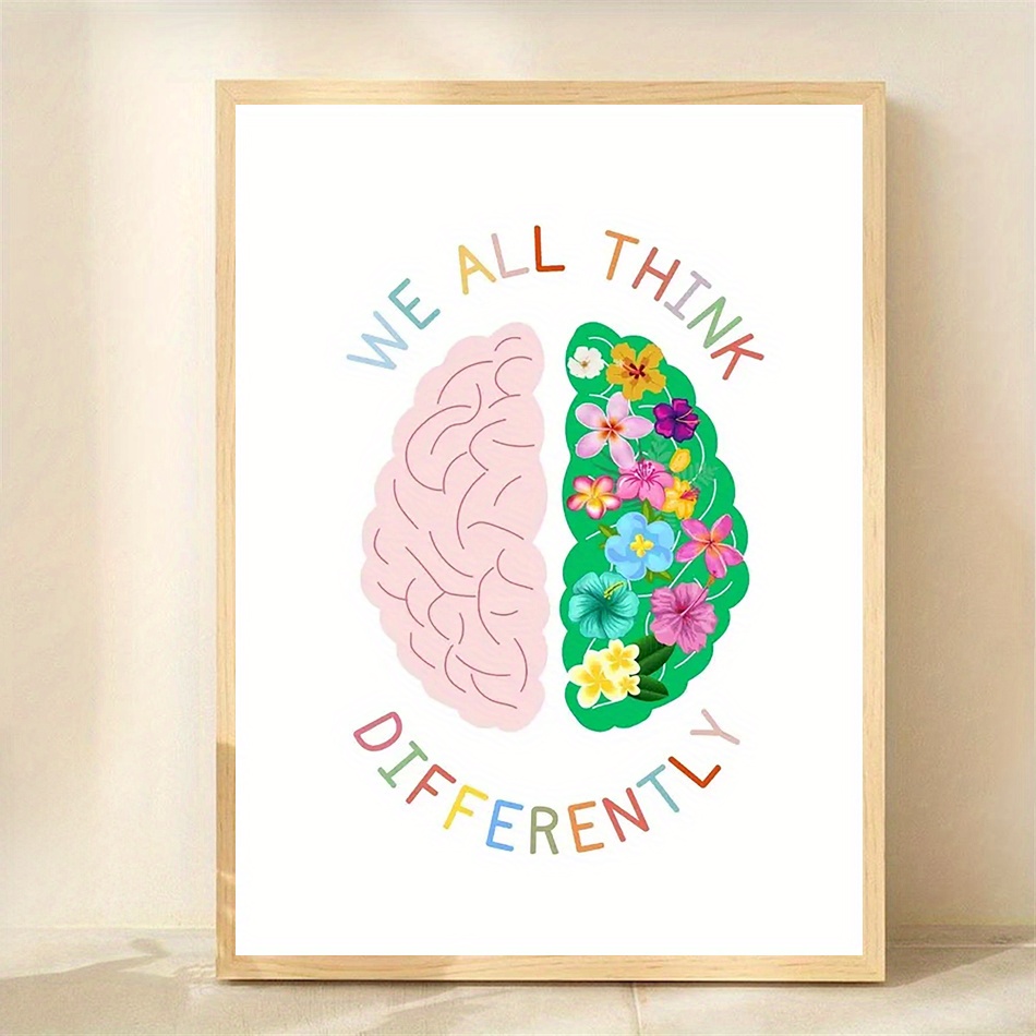 TEMU Poster 2D piatto, 2D piatto, 1 pezzo, senza cornice, 12X16 pollici, Poster sulla neurodiversit� - Pensiamo tutti , cerebrale, Decorazione per di