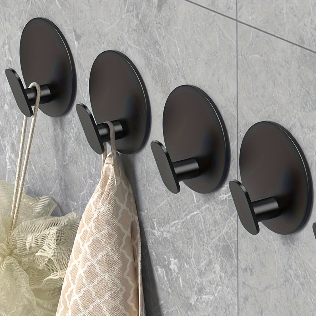 Modern Black Wall Hooks - Adhesive Towel Hangers For Bathroom, Kitchen - Durable Robe, Clothes, Hat & Key Holders Bath/bath Accessories