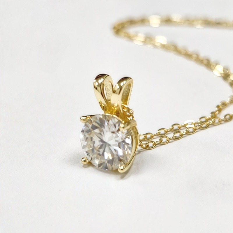 This Pendant Necklace Features A 4-prong Setting With Moissanite In 1/2/3/5 Carats, From 925 Sterling Silver. Perfect For Daily Use, Special Occasions Like Weddings And Banquets