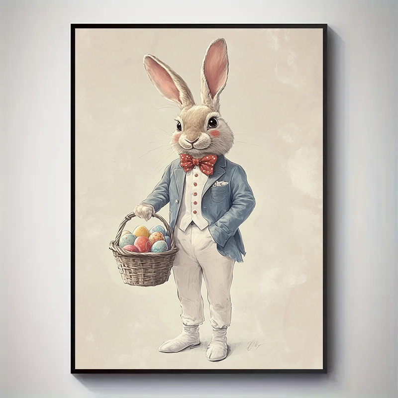 

[1pc Easter Bunny Canvas Art Print] 1pc Easter Bunny Canvas Art Print, Rabbit With Blue Suit And , Wall Decor, For Home, Office, Living Room, Bedroom, Bathroom