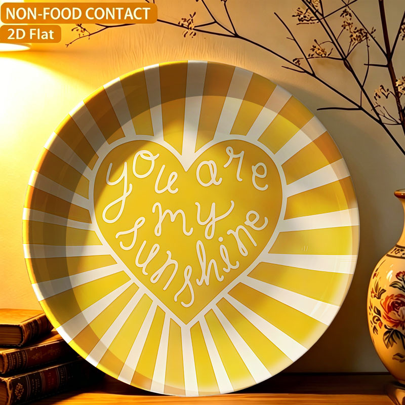 TEMU 1pc 7.9-inch, Ceramic Decorative Plates Retro Heart Sunshine Yellow Wall Hanging Decorative Plates, (2d Flat, Non-food Contact) Commemorative