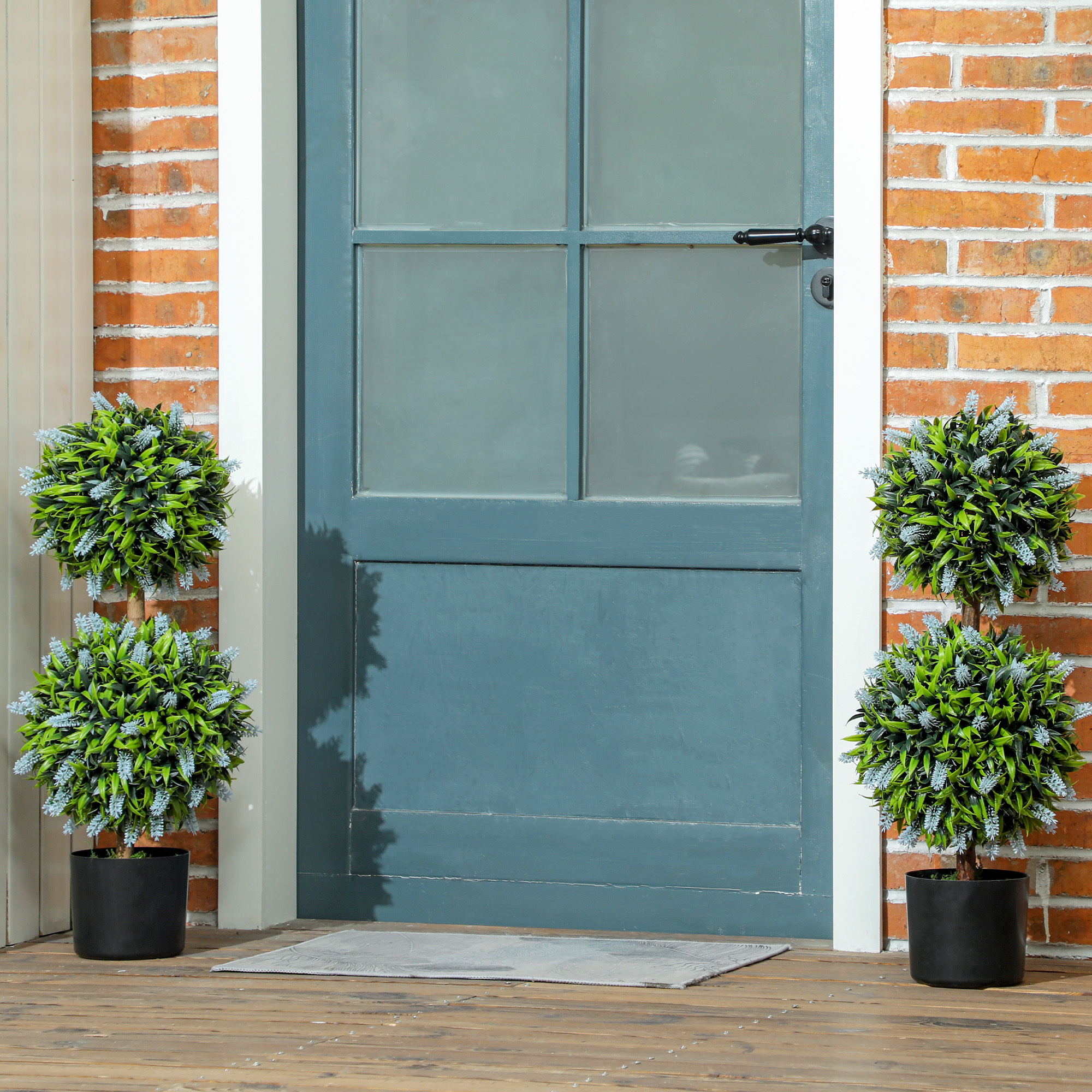 TEMU Homcom Set Of 2 Artificial Potted Plants With Lavender Flowers & Blue Foliage - Realistic Fake Plants In Black Pots, Low-maintenance /outdoor