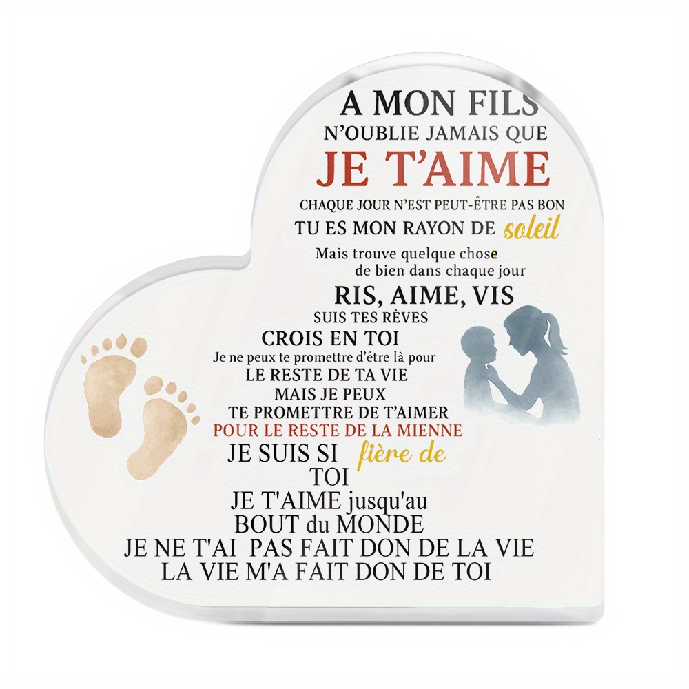 TEMU 2d Flat, 2d Flat Putuo Decor 1pc French Heart Shaped Acrylic Sign Table Decor, A , Desktop Decoration For Son, Gift For Birthdays, Weddings,