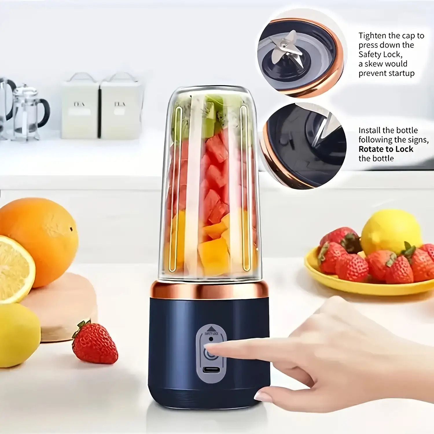 Alternative view of Licuadora y exprimidor portátil 2 en 1 con 6 cuchillas, carga USB y diseño de doble vaso - Perfecto para hacer…