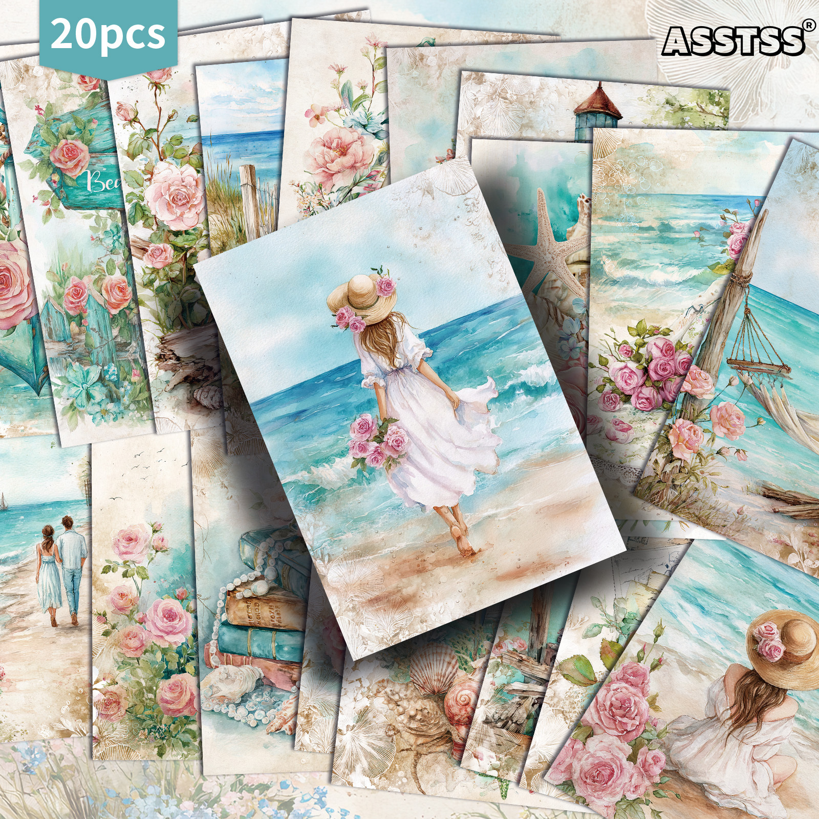 TEMU Lot de 20 cartes postales ASSTSS vintage côtes estivales - 4x6 pouces, fournitures rétro pour journal de récupération, illustrations classiques,