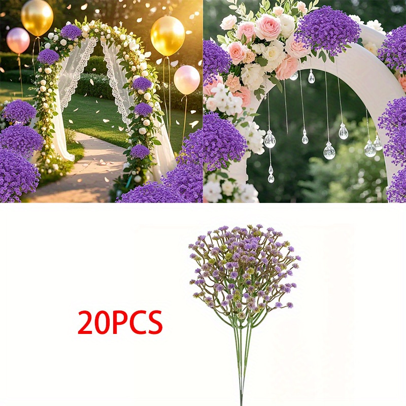 Image of 600 Purple Artificial Gypsophila Flowers, 20pcs Romantic Baby's Breath - Weddings, Offices, Hotels & Home Decor, Floral Decoration Ideal For Valentine's Day, Birthday Parties, And Anniversaries