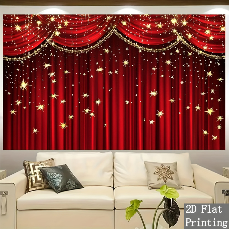 TEMU 1pc 2d & Stage Curtain | Heavy-duty Polyester Backdrop For Award Ceremonies, , Photo Booths, Weddings - With Patterns, Versatile & Long-lasting