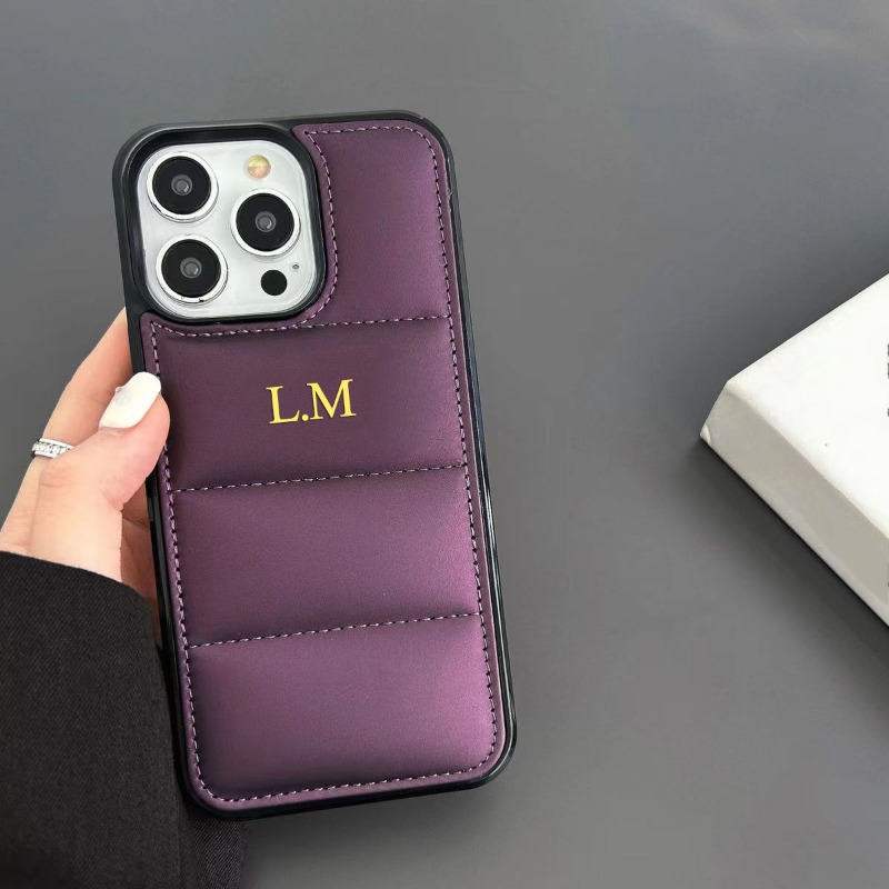 TEMU Phone Case: Personalized Customized 3d Diy Engraved Initials Name Case For Iphone 16 15 14 13 12 11 Pro Anti-scratch Down Jacket Material 3d