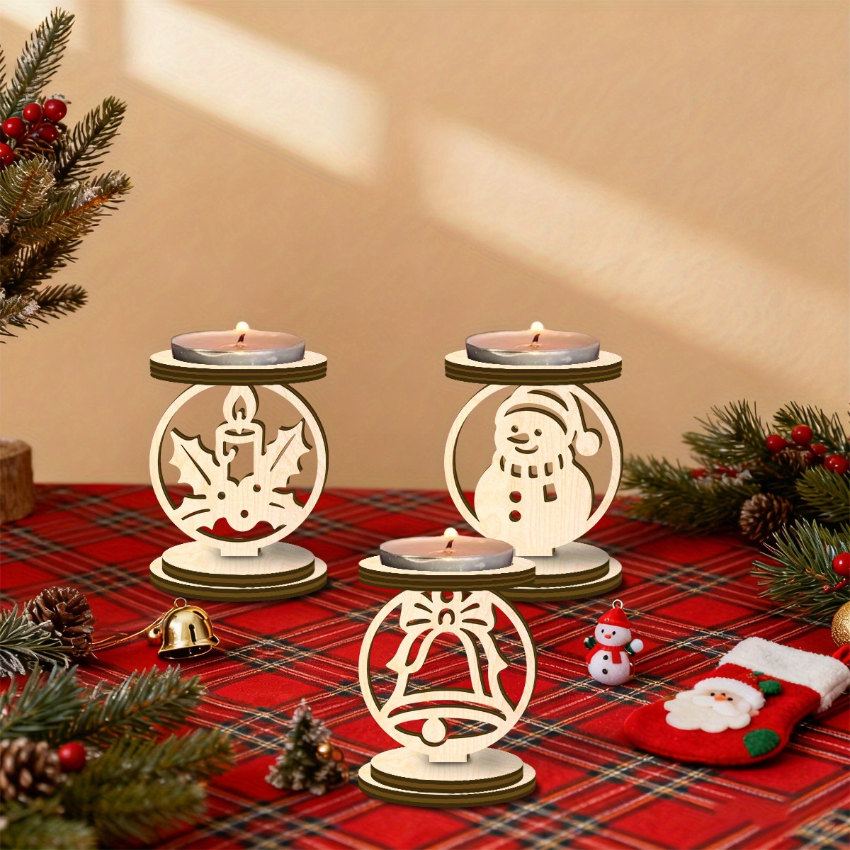 TEMU This 3pcs Wooden Candlestick Set Features A Snowman Design, Perfect For Christmas Projects. Tea Light Holders Are Ideal For Advent Wreaths And