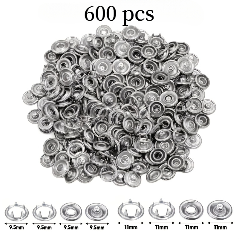 TEMU 600pcs Boutons-pression métalliques argentés - Boutons à branches, convient pour boutons de couture de vêtements, sacs en tissu, jeans,