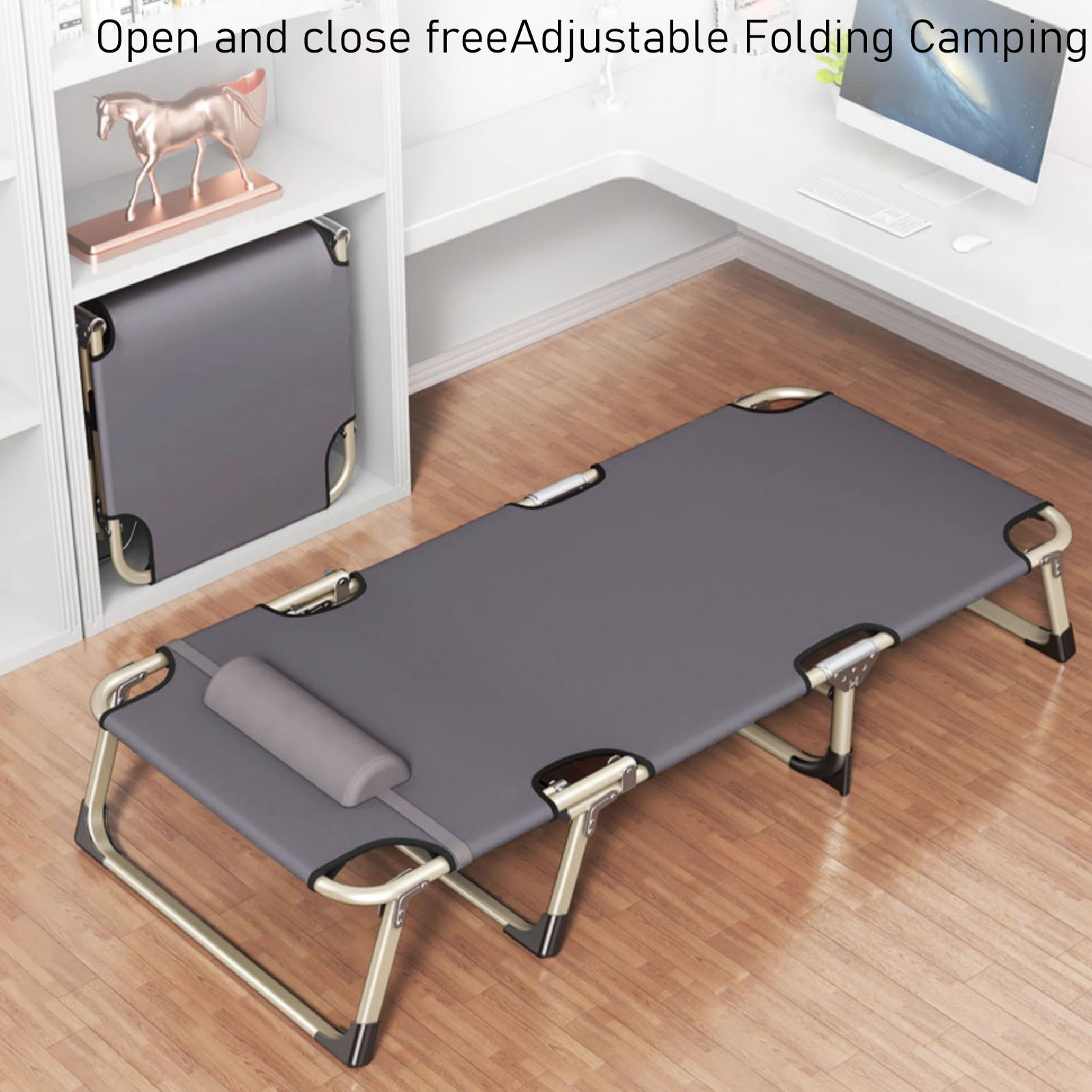 Comfortabele Draagbare Campingbed met Kussen - Verstelbaar Opvouwbaar Bed van Legering voor Kamperen, Strand en -…: retailer-supplied image