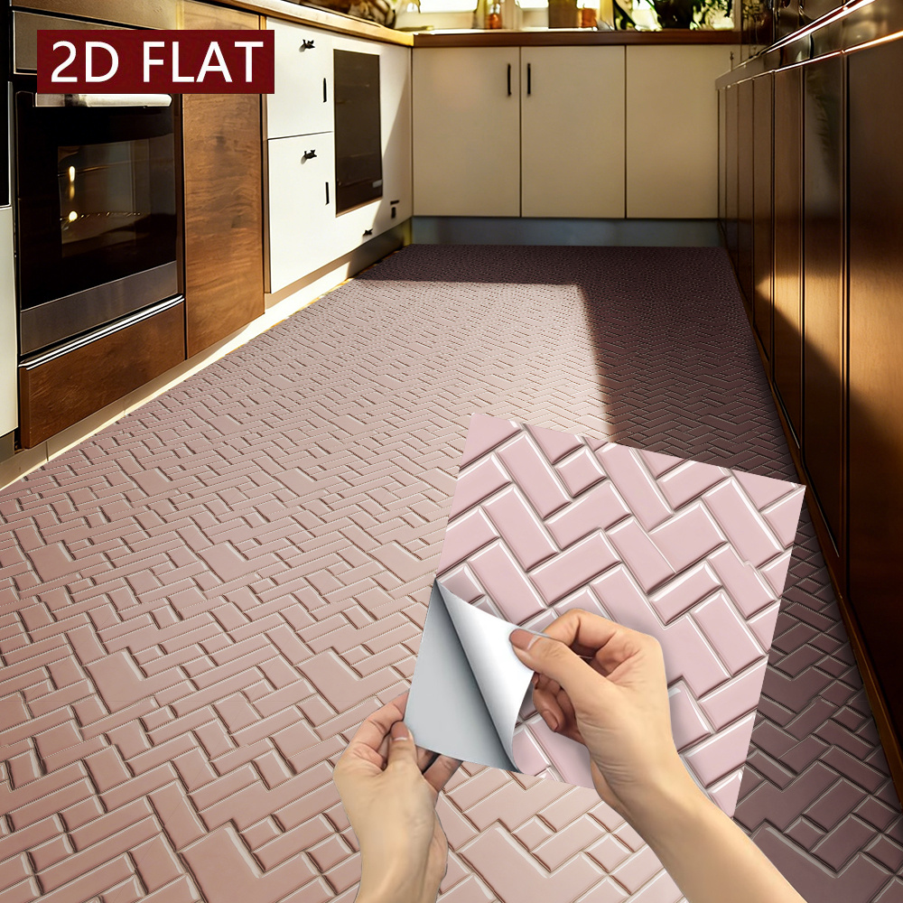 item picture 2d flat 10pcs pink herringbone pvc floor tile stickers self   peel and stick waterproof high gloss surface modern decorative stickers multi functional self   decals for   room bedroom   stairs
