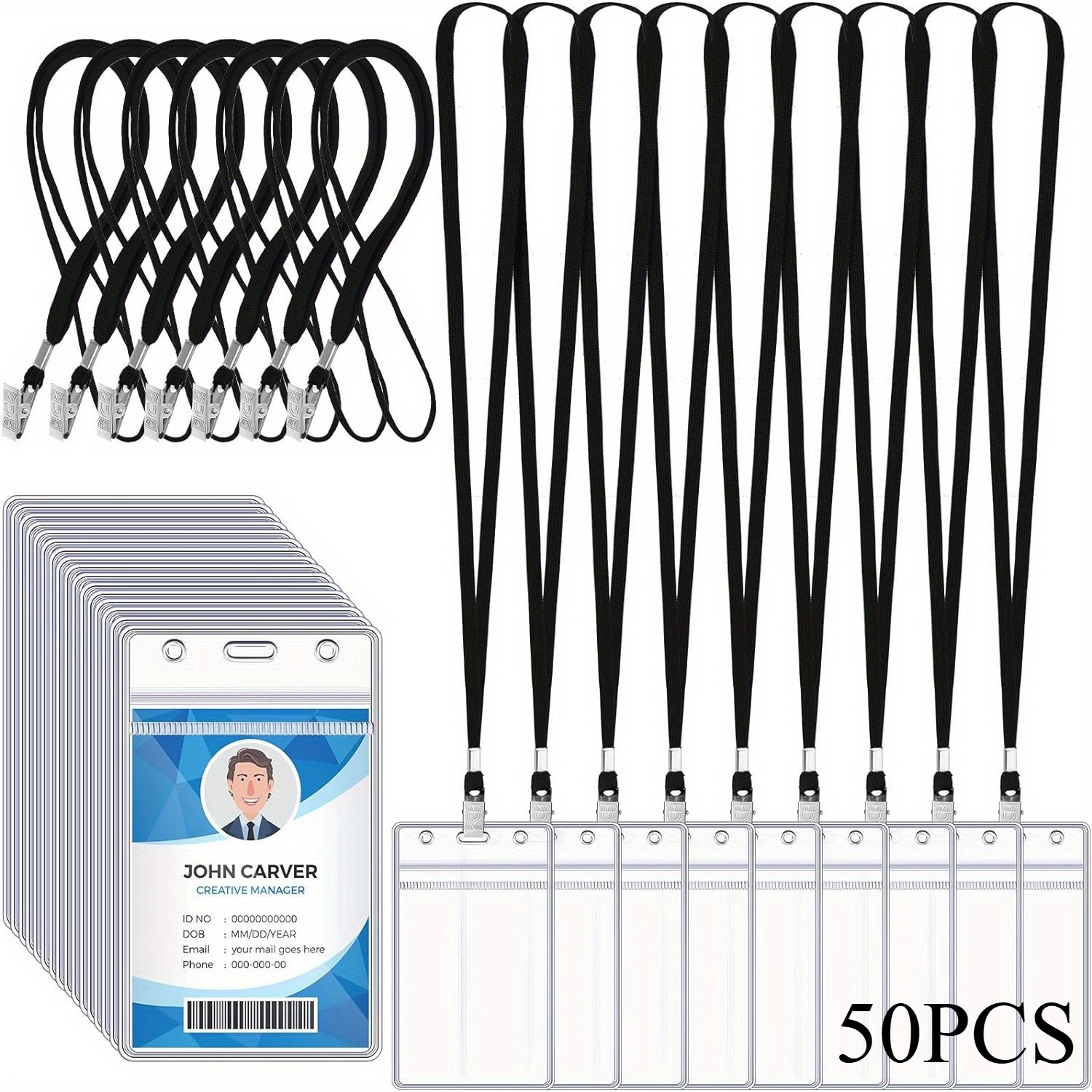 25 50 100pcs lanyards for id badges and 25 50 100pcs id holder badges name tag flat neck lanyards with clip waterproof clear plastic resealable vertical name tag badge id card holders