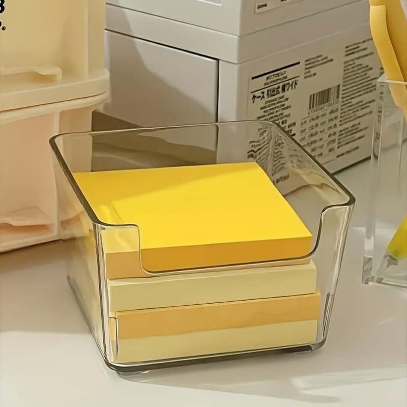 TEMU 1pc Transparent Vinyl Pen Holder - Transparent Desktop Memo Stand, Office Stationery Organizer, Desktop Accessory Storage Box Memo Holders