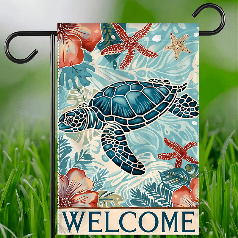 

1pc, Flag, Turtle Design, Polyester, The For Spring And Summer Interior And Outdoor Decorations, No Flagpole Double Sided Waterproof Burlap Flag 12x18inch