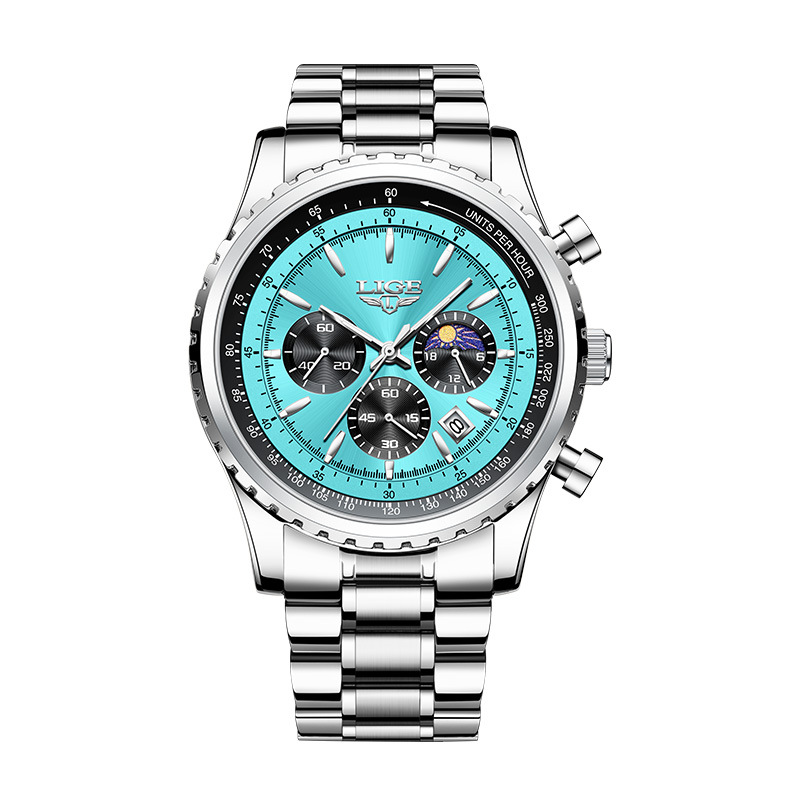 TEMU Stylish Men's Suitable For Business, Featuring A Moon Phase, Luminous Display, Calendar, And Multifunctional Capabilities, Making It A Versatile