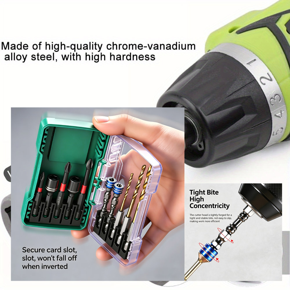 TEMU 10pcs Impact Driver Bit Set Hex Shank Twist Drill Bit Socket Set Portable Power Tool Accessory