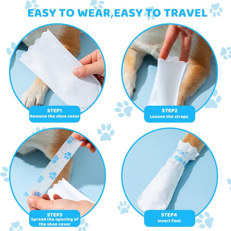 Disposable Dog Boot Covers, 20-Pack Self-Adhesive Adjustable Straps