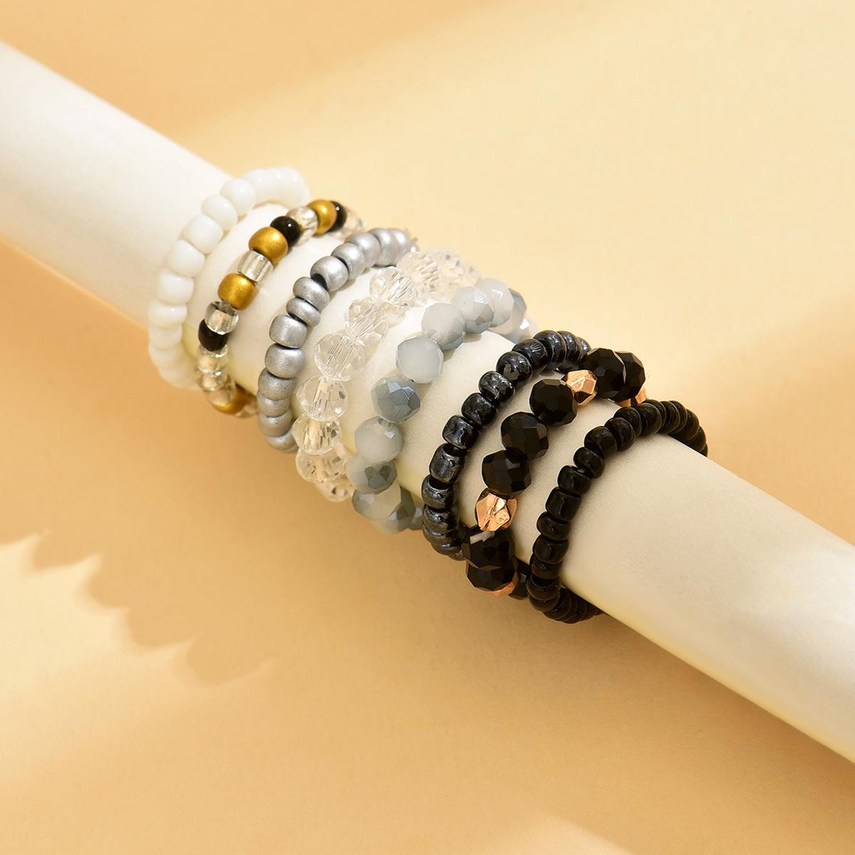 8pc Stackable Rings Set Rice Bead Beaded Ring Summer Beach Glass Material