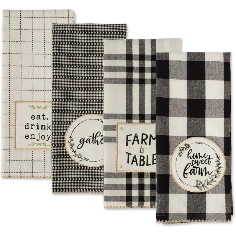 

4pcs Farmhouse Kitchen Towels Set, 18x26 Inch, Woven Polyester, Super Soft, Machine Washable, Contemporary Style, , With Decorative Towels For Home, , Eat Drink Enjoy, Design