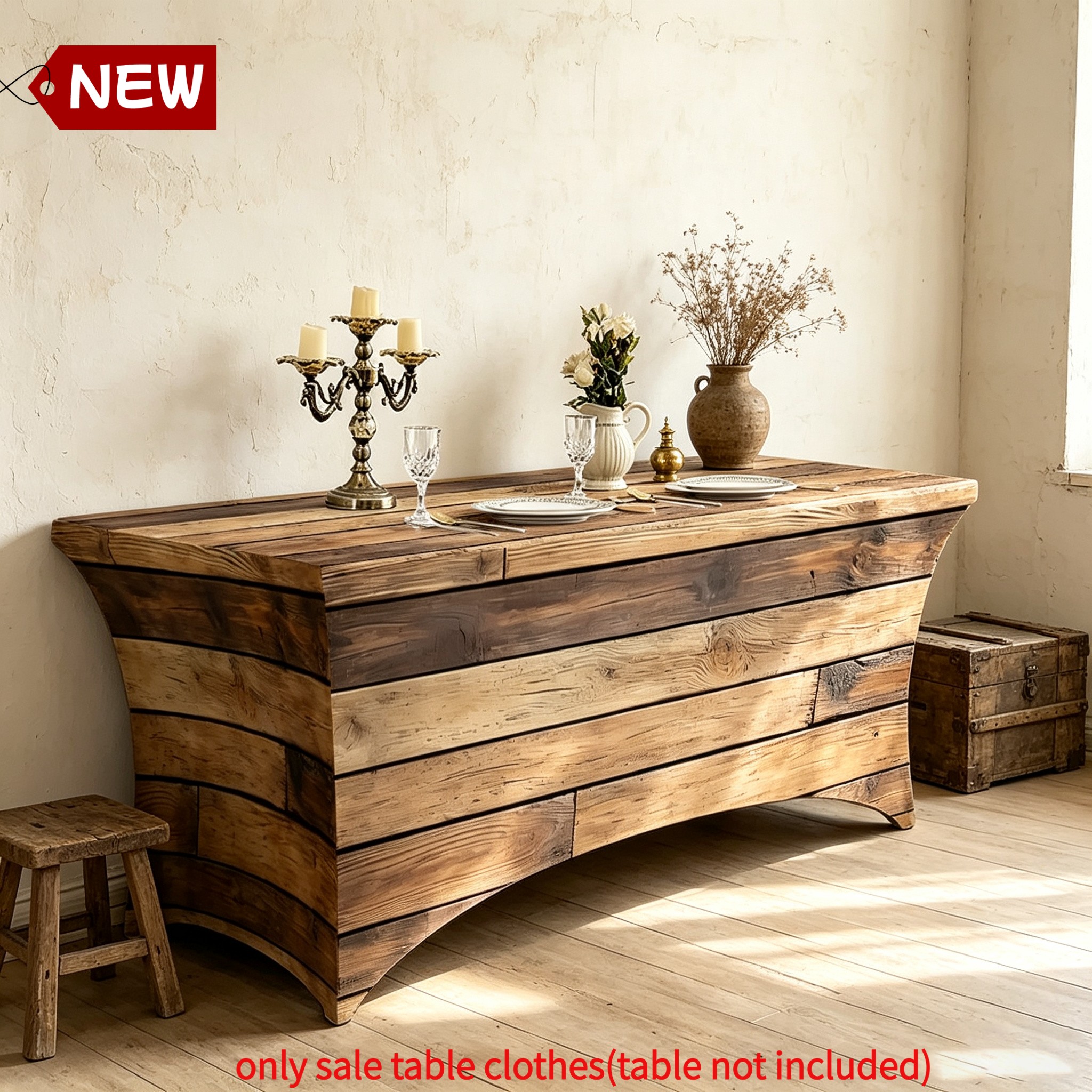 TEMU 1pc 1pcs Rectangular Table Cover With Elastic Full Wrap Edges & Aged Plank Design - Rustic Farmhouse Tablecloth Suitable For Barn Weddings,