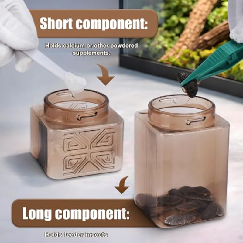 Reptile Cricket Calcium Powder Mixer One-Press Release Shaker Lazy-Friendly Dispenser Prevents Skipped Feeding Suitable for Reptile Like Chameleon Gecko Lizard