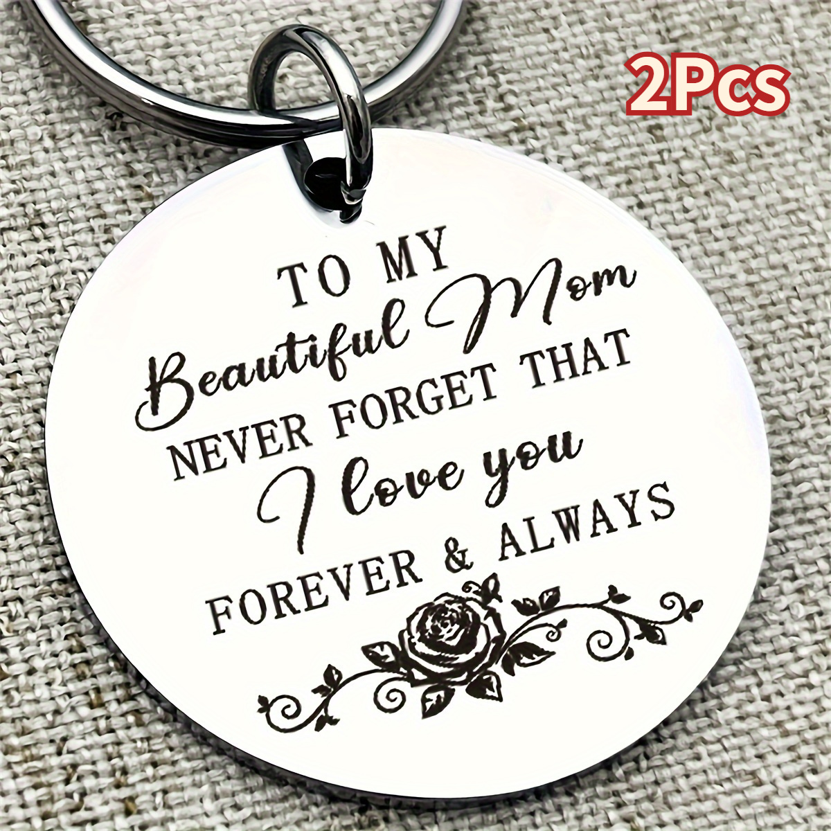 

2-pack Elegant Stainless Steel Keychains, Engraved "to My Beautiful Mom" With , & Rust-resistant, Keepsake, Perfect Day Gift