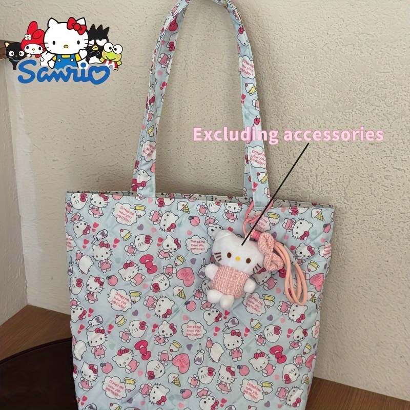 E-shop Sanrio 2025 Neue Hello Kitty Große Kapazität Tasche mit Herz-Schleife Cartoon-Druck, Reißverschluss Crossbody Schulterhandtasche,