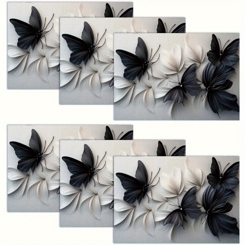 TEMU 6pcs Black And White Placemats12x18 Inch Table Mats For Holiday Party Wedding Banquet Coffee Table Home Decor Long Lasting