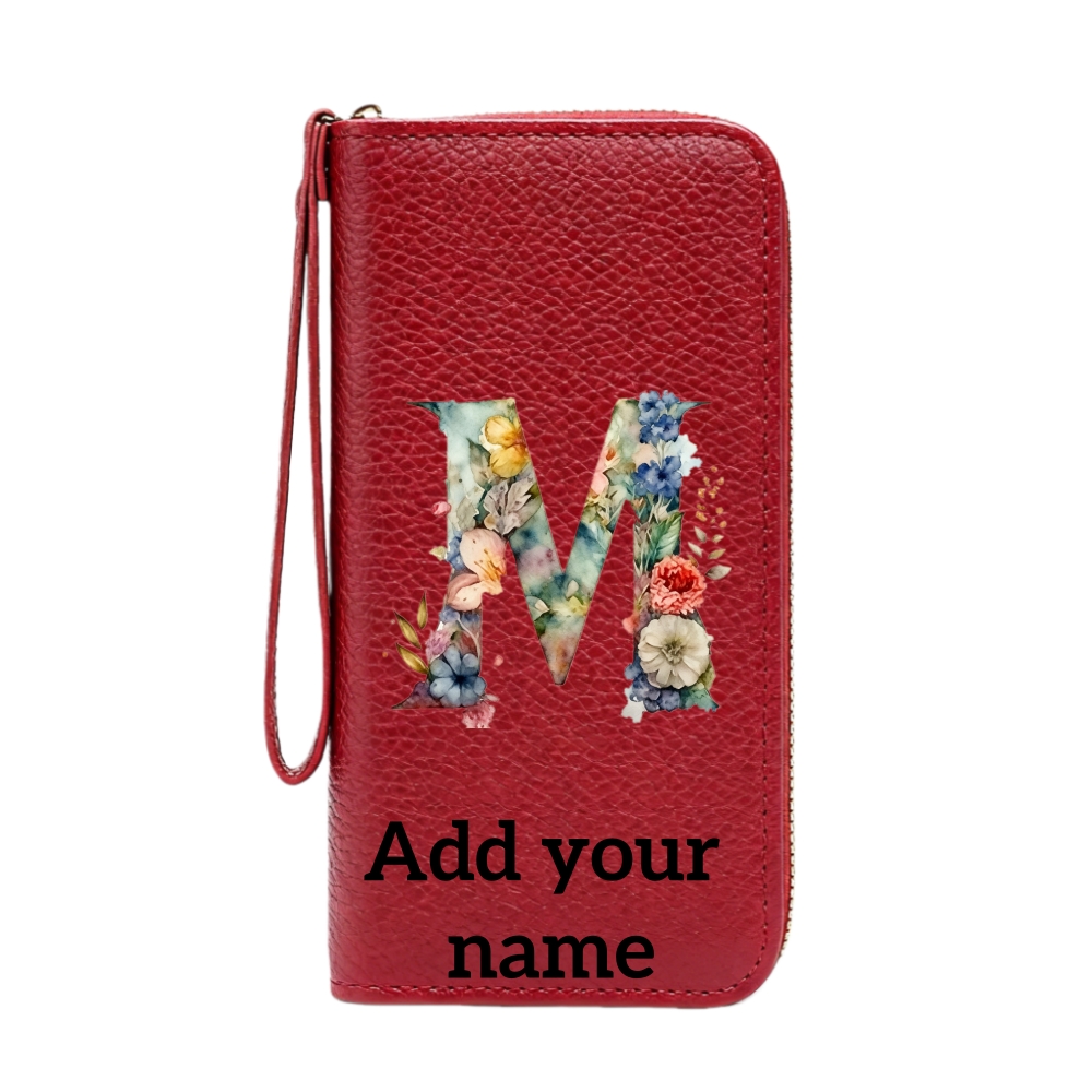 TEMU Personalized Name Customization, Women's Wallet, High-end And Exquisite Wrist Bag, 26 Floral Patterns, Pink, Purple, Red Wallet