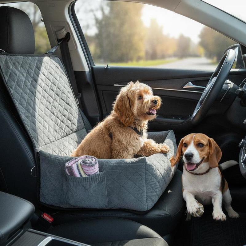 Image of Dog Car Seat, Dog Booster Seat With Storage Pocket, Safety Leash, Sponge And Pp Filling, Dog Car Bed For Small And Medium-sized Dogs Up To 18kg, Grey