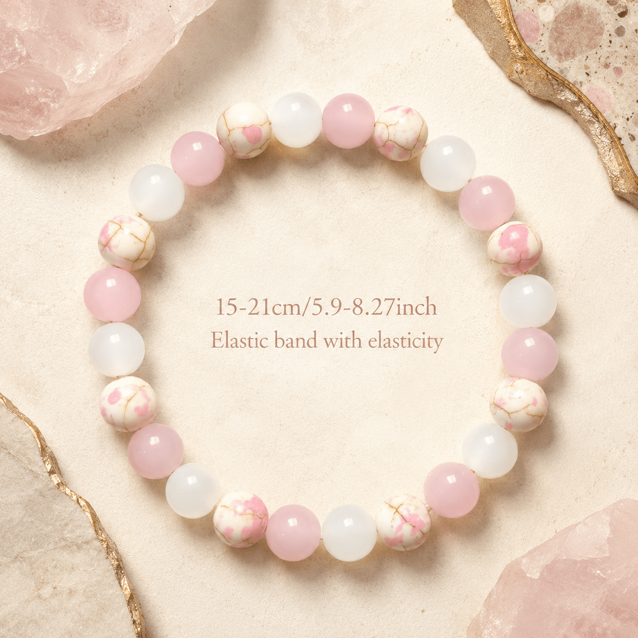 Handmade Lucky Beaded Bracelet with Pink-White Gradient Beads