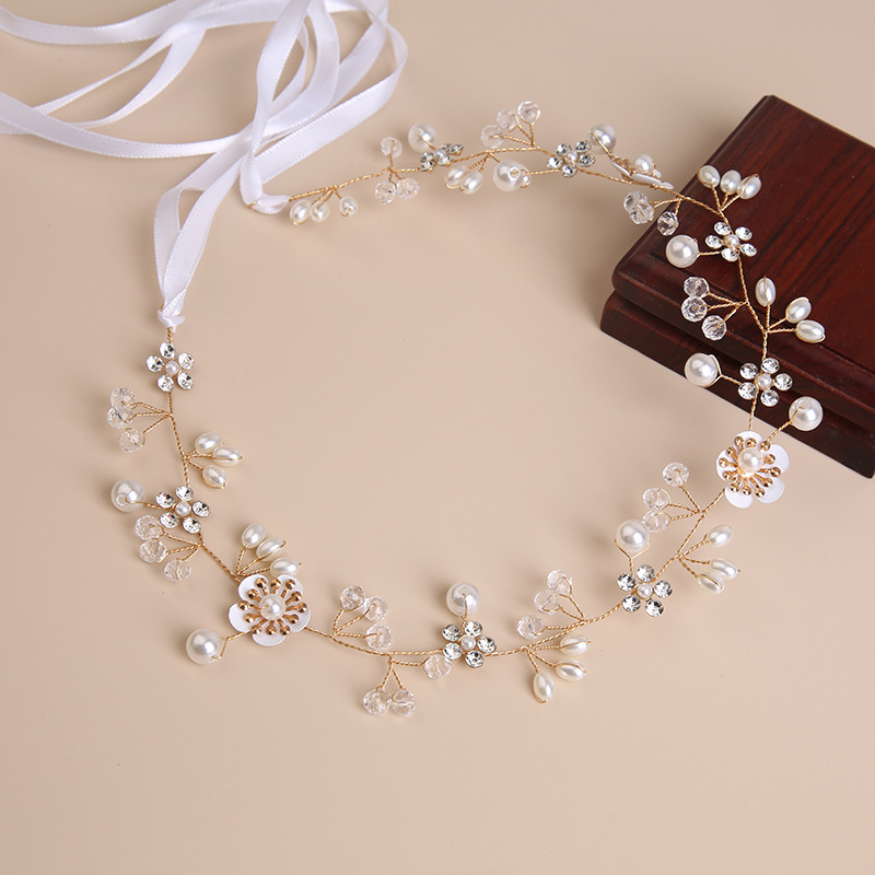Image of Elegant Wedding Bridal Crown Headdress Handmade Flowers Bride Jewelry Wedding Hair Additions Additions Handmade Garland Beautiful Hair Additions Suitable For All Hairstyles