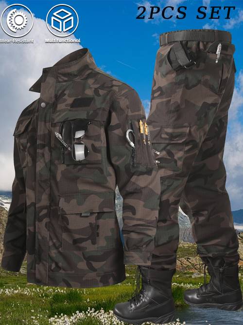 and autumn outdoor sports camouflage suit long work pants for spring and autumn mens lightweight jacket featuring multiple pockets wear resistant and scratch resistant suitable for indoor work hiking climbing