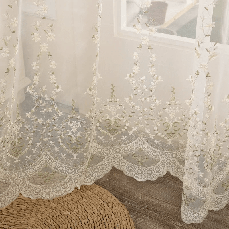 TEMU 1pc Modern Minimalist Golden Floral High-precision Embroidery Sheer Curtain - 100% Polyester Semi-sheer Rod For Living Room, Bedroom & Balcony,