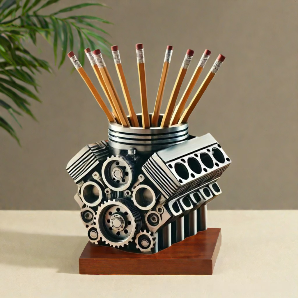 Portapenne A Forma Di Motore V8 - Supporto Per Penne E Matite, Design Meccanico Vintage, Per Scrivania Ufficio, Regalo Per Appassionati Di Auto