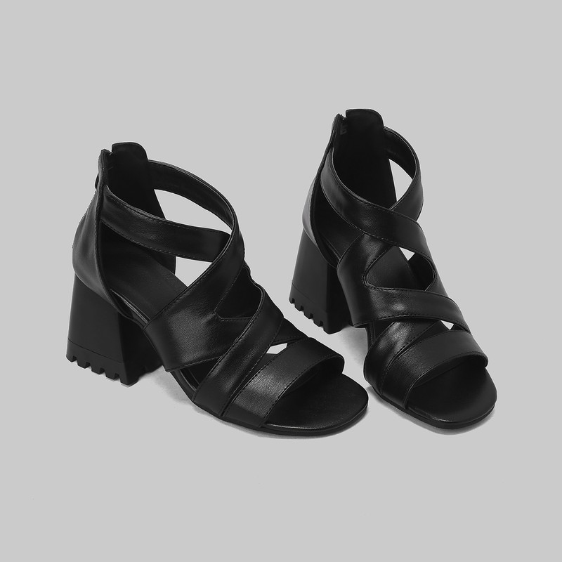 Image of Women' Crisscross Strap High Heel Sandals With Back Zipper Closure - Sturdy Sole & Dress Shoes Suitable For Parties, Weddings, Office, Semi-formal Events - Comfortable For -day Wear, Women Shoes