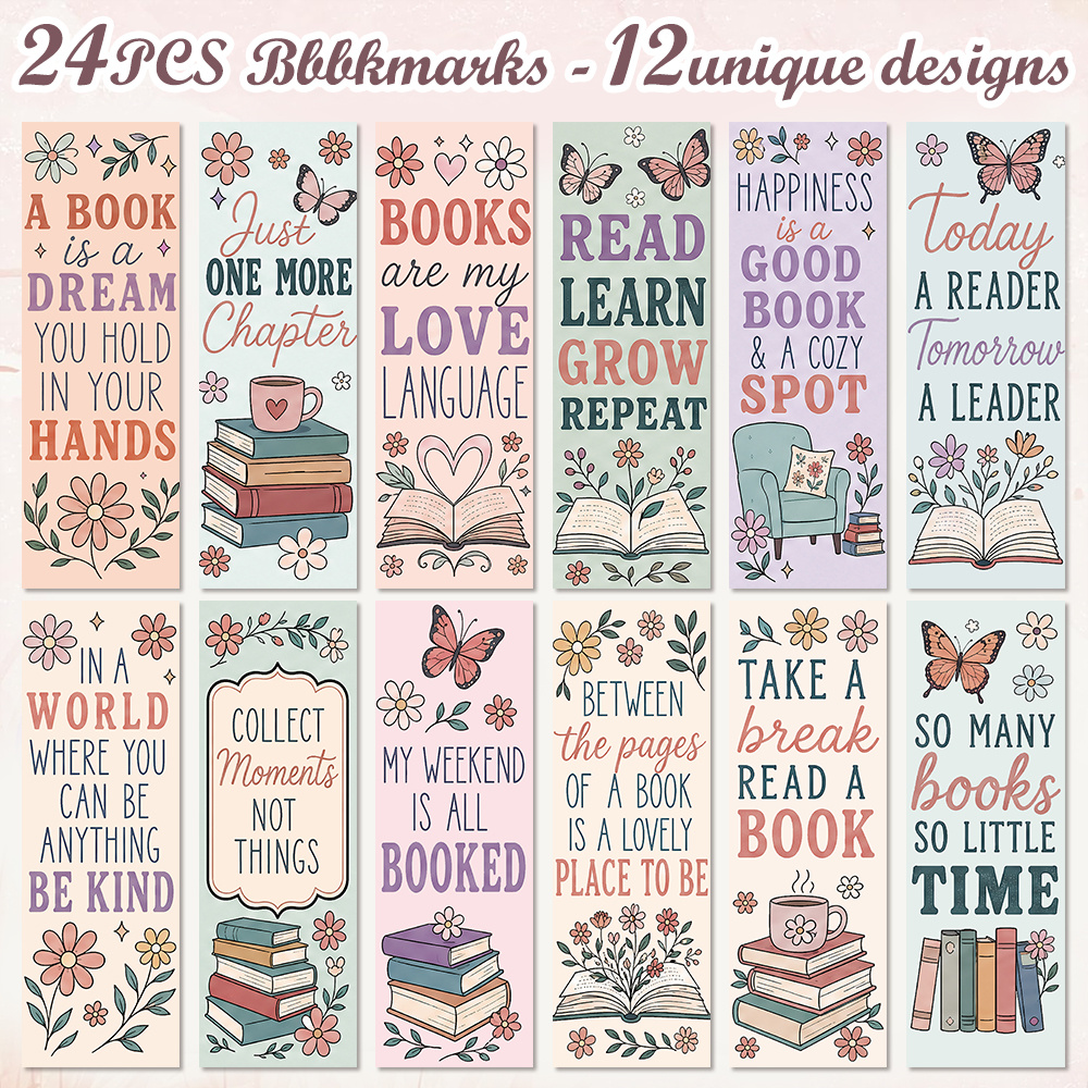 TEMU 24pcs Book Lover Quote Bookmarks, 12 Floral & Reading Page Markers, Aesthetic Accessories For & Reading Enthusiasts