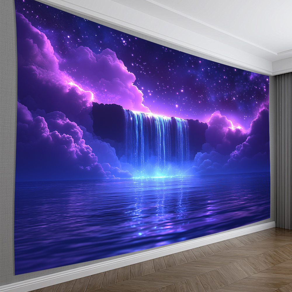 

1 Purple Waterfall Tapestry - Vibrant Polyester Wall Decor For Living Room, Bedroom, Office, Party - No Power Needed, Design - Perfect Creative Gift, Outdoor Decor