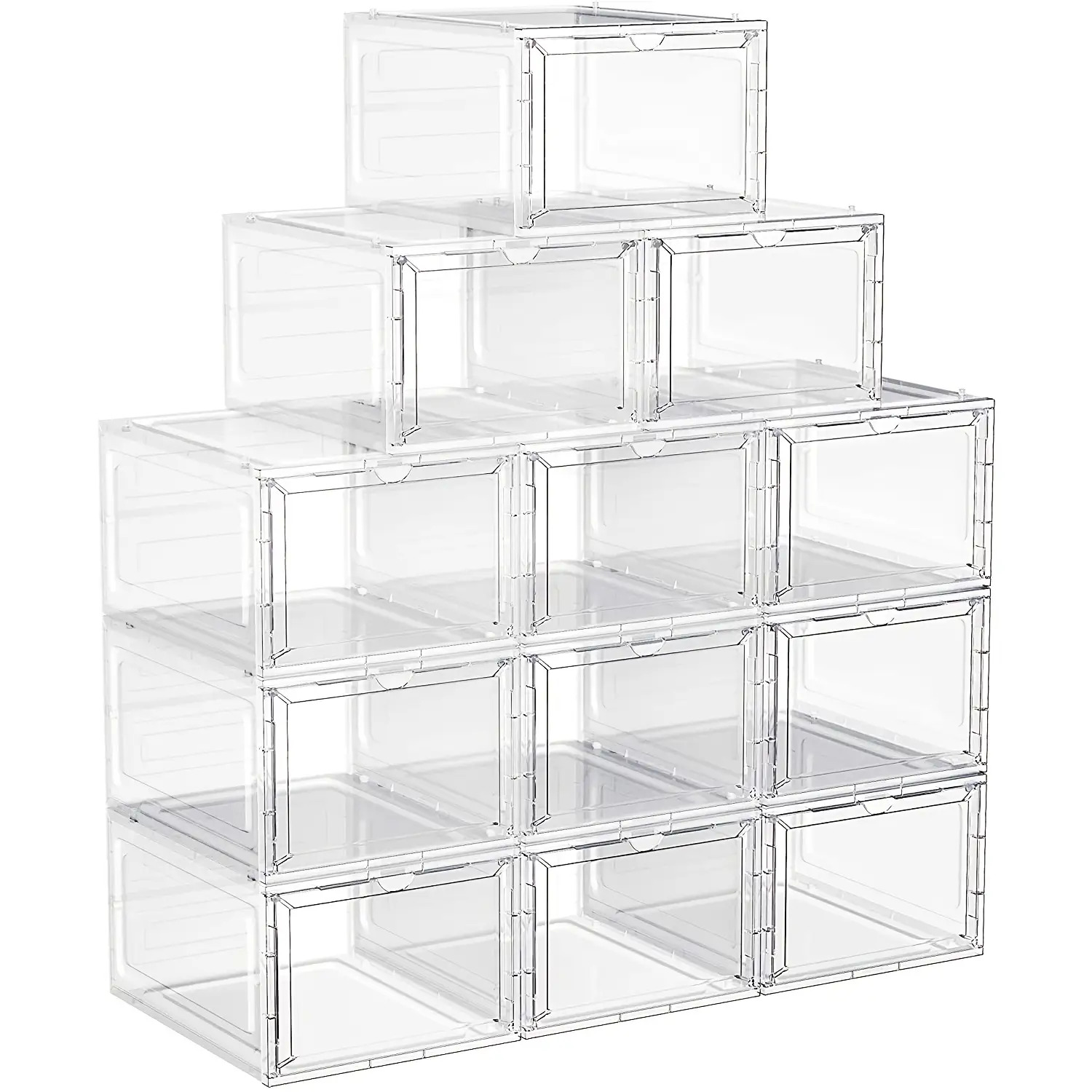 12pcs Set Large Clear Acrylic Shoe Boxes with Magnetic Front Door - Label Slot, Space-Saving Design, Unisex, Fits US Size 14/EU Size 47, Multifunctional Transparent/Black, Wardrobe Organizer,  , High-Quality Storage Box, Fashion