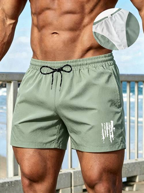 Schnelltrocknende Badeshorts für Herren mit integriertem Dreiecks-Einteiler & vertikalem Streifen S - Atmungsaktive Strand-Boardshorts aus Bubble Mesh, für Surfen, Training, Outdoor-Aktivitäten - Maschinenwaschbare Badehose