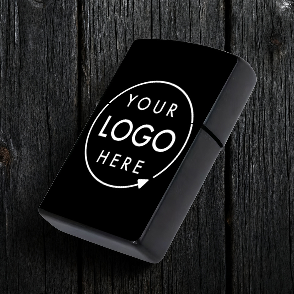 E-shop Metall Feuerzeughülle mit individuellem Logo für Unternehmen, Club oder Team Branding, personalisiertes Firmen-Geschenk, robuste Schutzhülle,