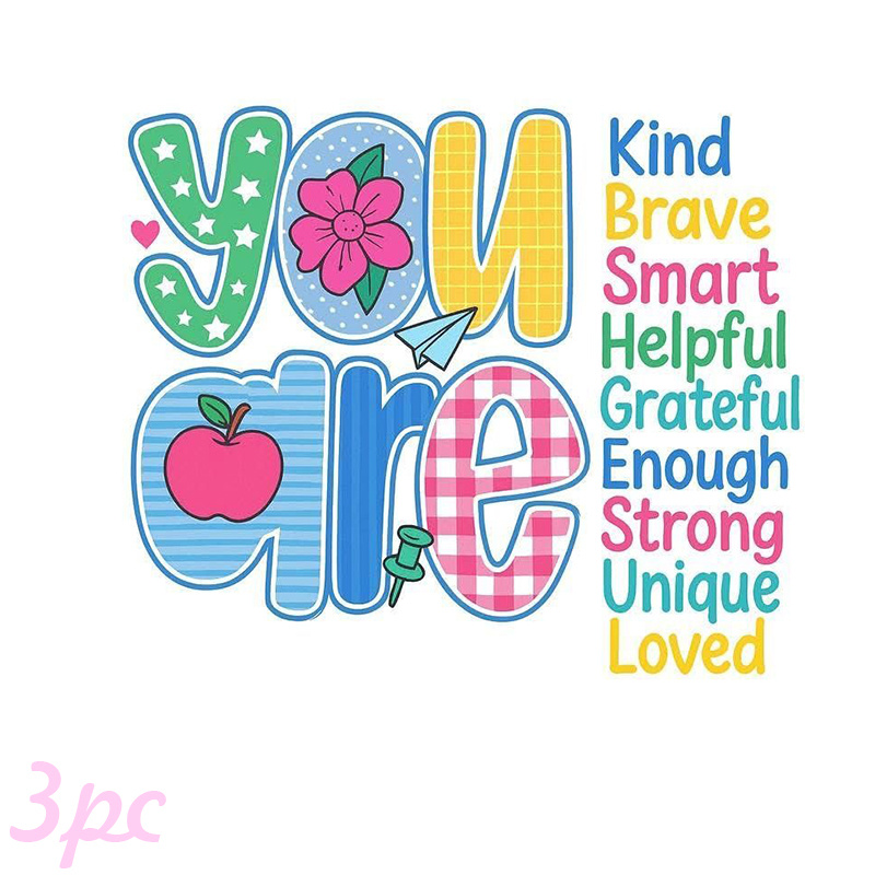 TEMU 3pcs. "you Are Kind, Brave, Smart, , Grateful, Enough, Strong, Unique, Loved" Heat Transfer Stickers, Diy Iron-on Decals, For T-shirt Making,